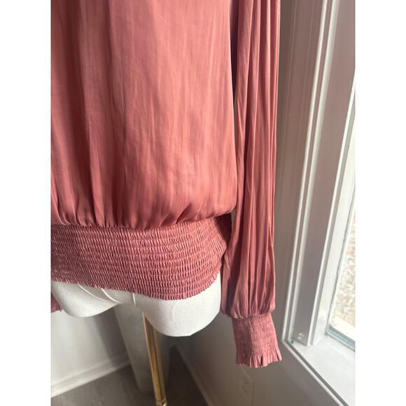 Joie Smocked Puff Sleeve Blouse Womens Small Mauve Dusty Rose Pink Top - Picture 3 of 7